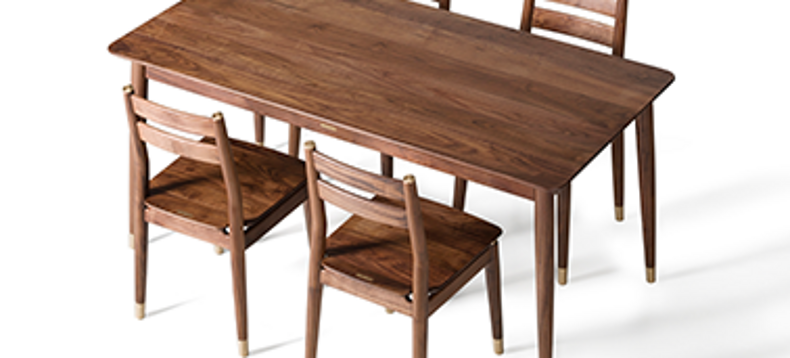铜师傅安格尔 黑胡桃原木 1.4米餐桌椅套装